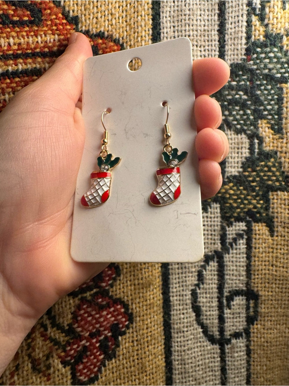 Holiday Stocking Drop Earrings in Red, Green & White